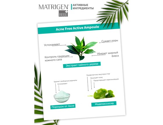 Matrigen Acne Free Active Ampoule Очищающая ампульная сыворотка для мезотерапии лица Matrigen Acne Free Active Ampoule Очищающая ампульная сыворотка для мезотерапии лица
